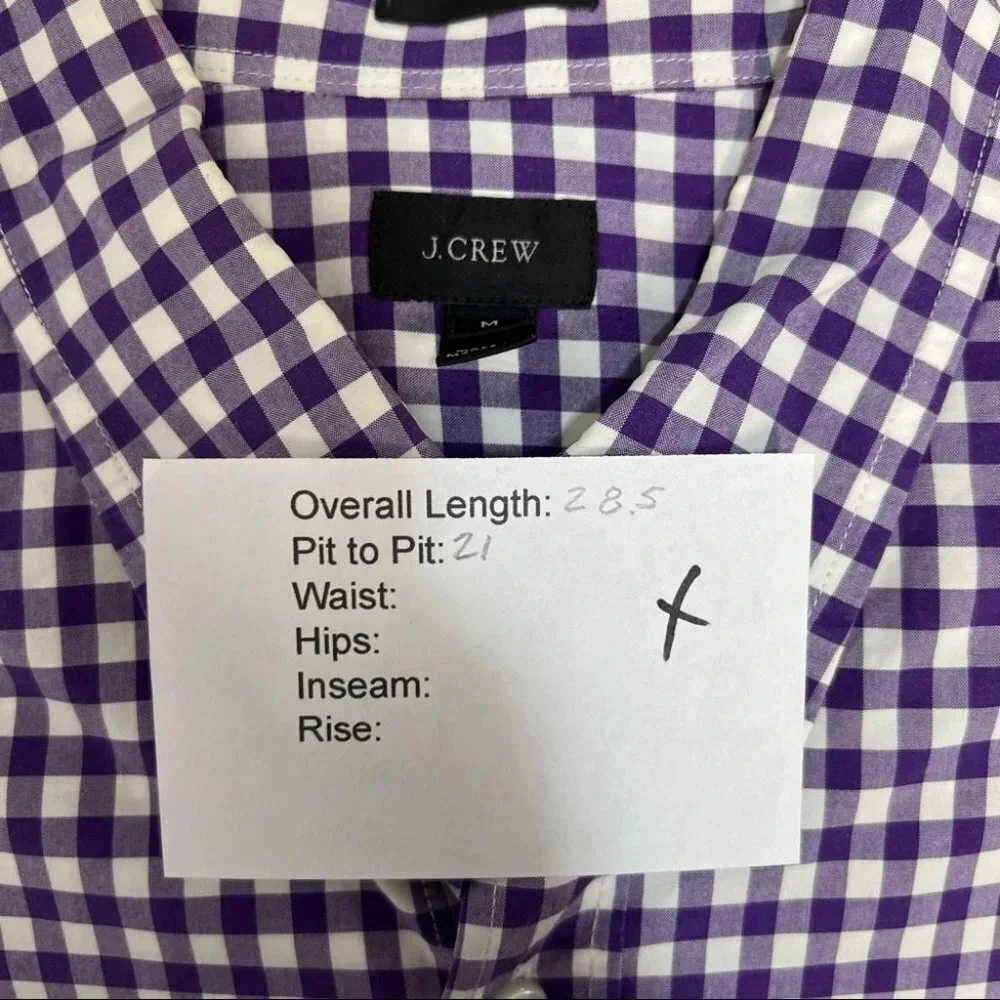 FLAW J.Crew 100% Cotton Purple White Check‎ Men's Shirt Size M